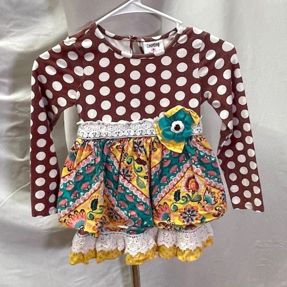 Counting Daisies Brown & White Polka Dot Multicolor Girls Dress 6X